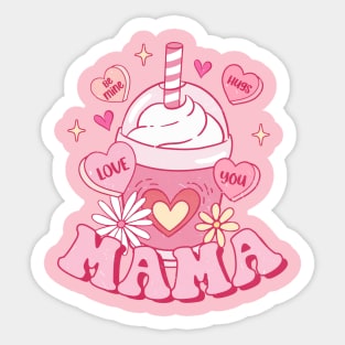 Mama Iced Coffee Pink Retro Valentines Day Matching Sticker